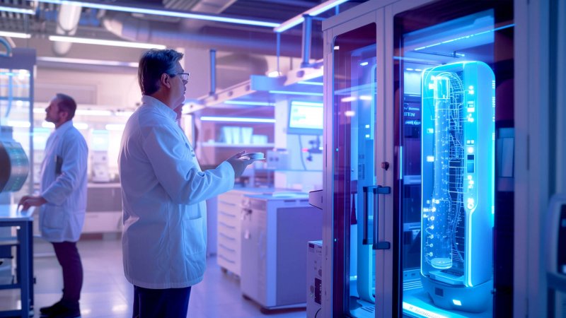 Forscher im Labor mit moderner Kühltechnik