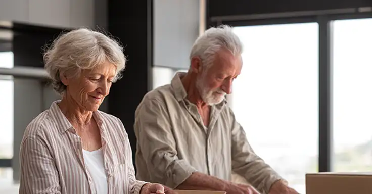 Älteres Paar beim Sortieren von Unterlagen